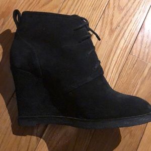 Black Suede Lace Up Bootie Wedge